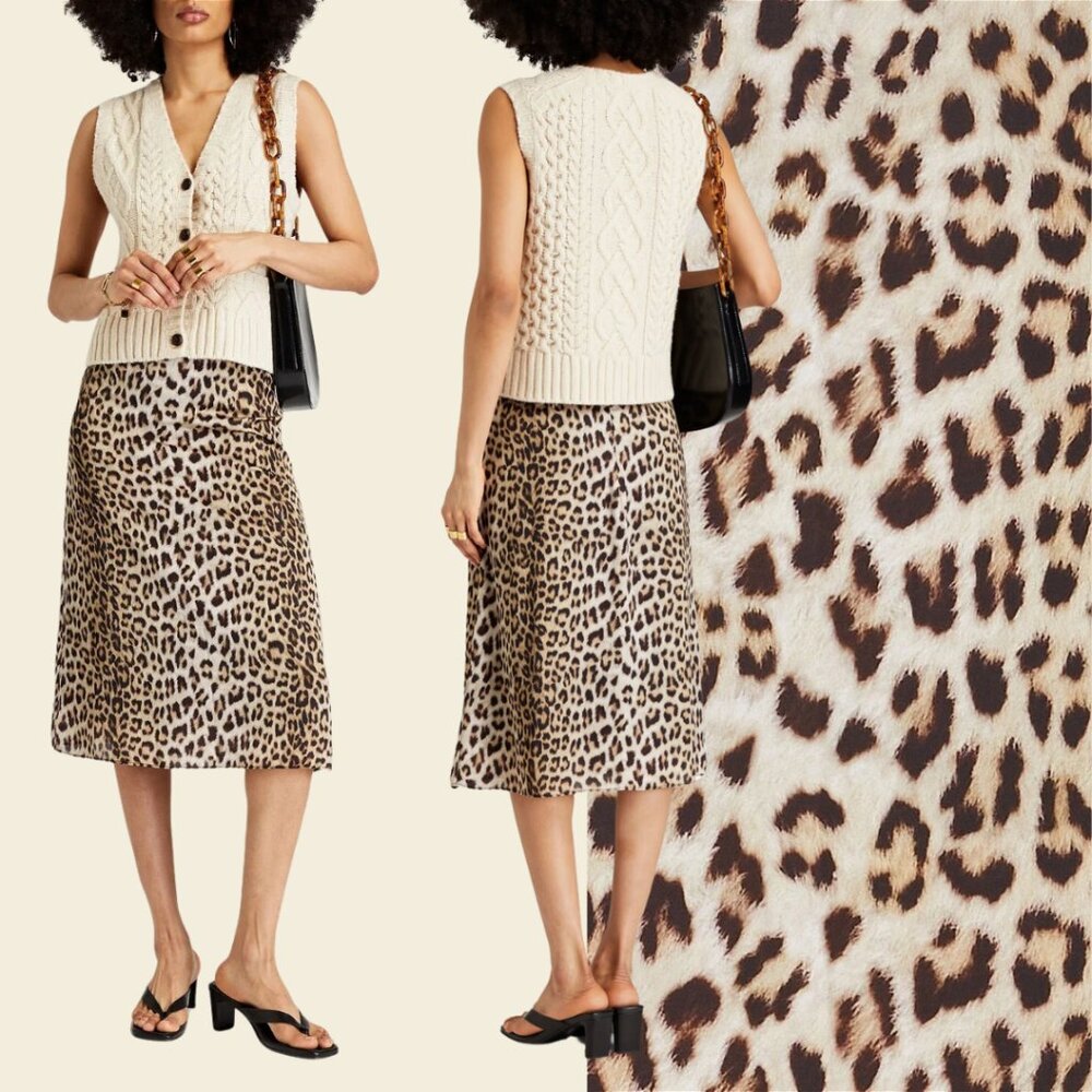 NWOT Officine Generale Dalie Leopard-print Satin Skirt Animal Print